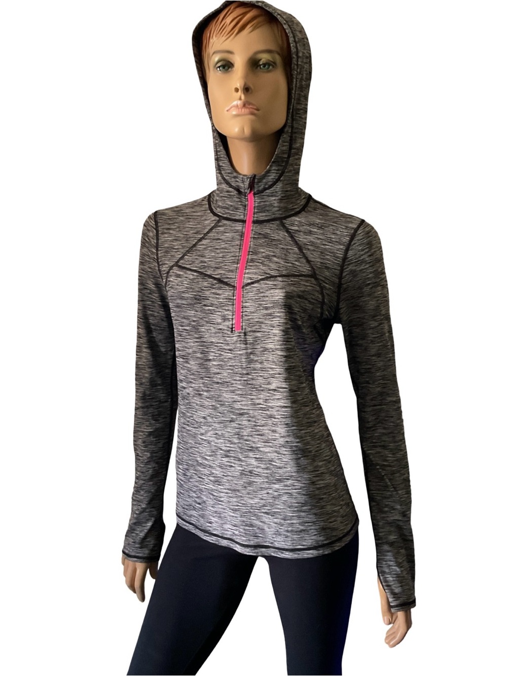 Zella Gray Hooded Active Pullover with Pink Zip Sz M